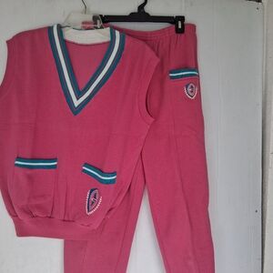 vintage Gitano 2 Piece Sweatsuit Vest & Pants Size L Pink READ
